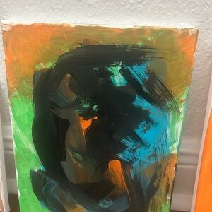 Abstract Canvas Art with Orange, Blue, and Green Accents
